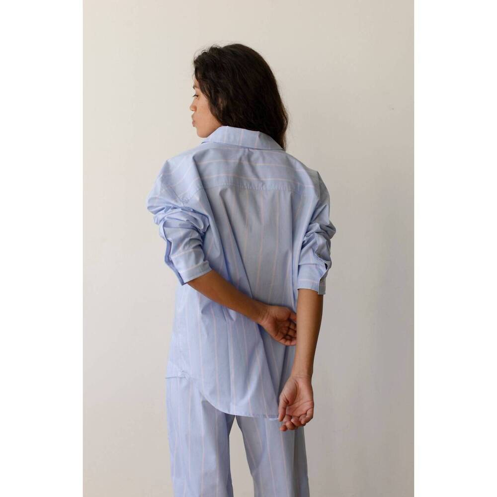 DONNI. Light Blue Striped Long Sleeve Button-Up Shirt - Picture 3 of 3